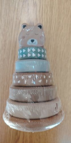 Jollein Wooden Rocking Ring Stacker (Jungle Jambo) fából készült készségfejlesztő toronyépítő játék
