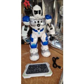   Interaktív robot távirányítóval, fehér-kék, 32 cm, mozgás- és táncfunkciók