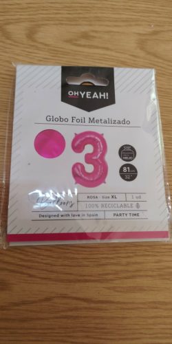OH YEAH! márkájú, rózsaszín (Rosa), 81 cm-es, metál fólia 3-as szám alakú léggömb 