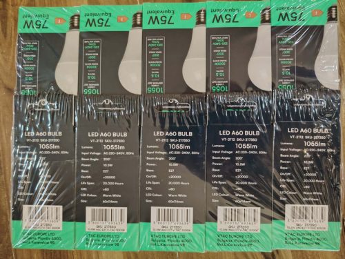 V-TAC márkájú, A60-as formájú E27 LED izzó - 1 db -