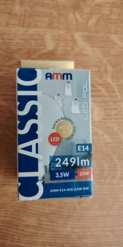 LED-Pol AMM-E14-G45-3,5W-DW típusú, E14-es foglalatú, nappali fehér fényű LED izzó 