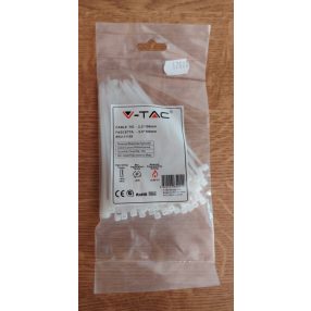  V-TAC fehér, műanyag gyorskötöző 2.5x100mm, 100db/csomag - SKU 11159