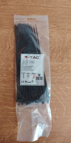 V-TAC fekete, műanyag gyorskötöző 2.5x200mm, 100db/csomag - SKU 11164